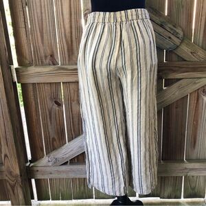 Zuba Linen Striped Wide Leg High Rise Concealed Drawstring Palazzo Pants Size M